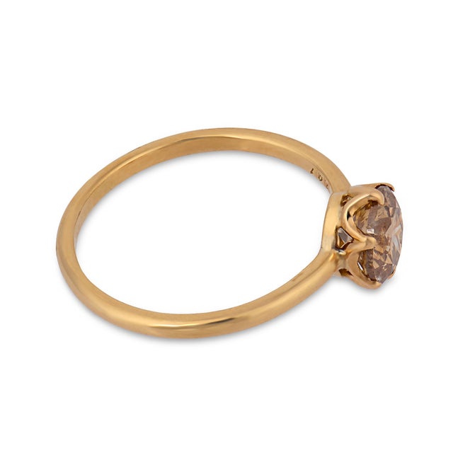 Contemporary Early20th Century Victorian Style 1.01 Carat Fancy Brown Diamond 18k Yellow Gold Engagement Ring, Size 6.5 For Sale - Image 3 of 6