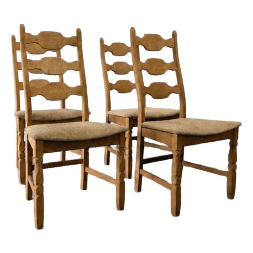 Set of 4 Henning Kjaernulf Razorblade Oak Dining Chairs, Eg Kvalitetsmøbel, Danish Modern For Sale