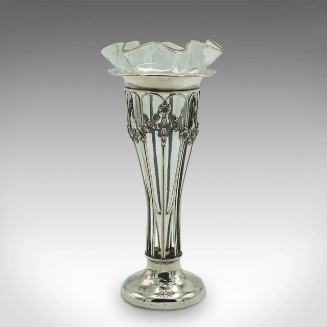 1900 - 1909 1900s Edwardian Small Antique Stem Vase, English, Silver, Glass, Decor, Art Nouveau For Sale - Image 5 of 11
