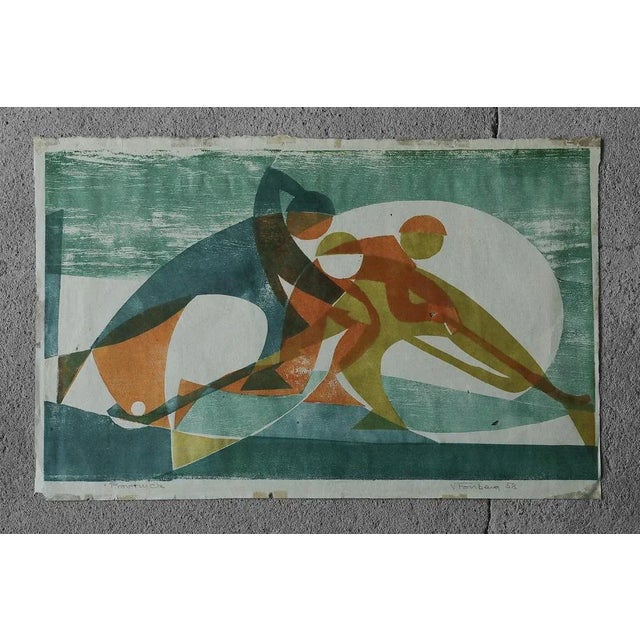 Viking Forsberg, Figures, Colored Woodcut, 1958 For Sale - Image 7 of 7