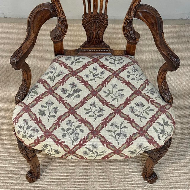 19th Century English Chippendale Style Carved Walnut Armchair For Sale - Image 11 of 18