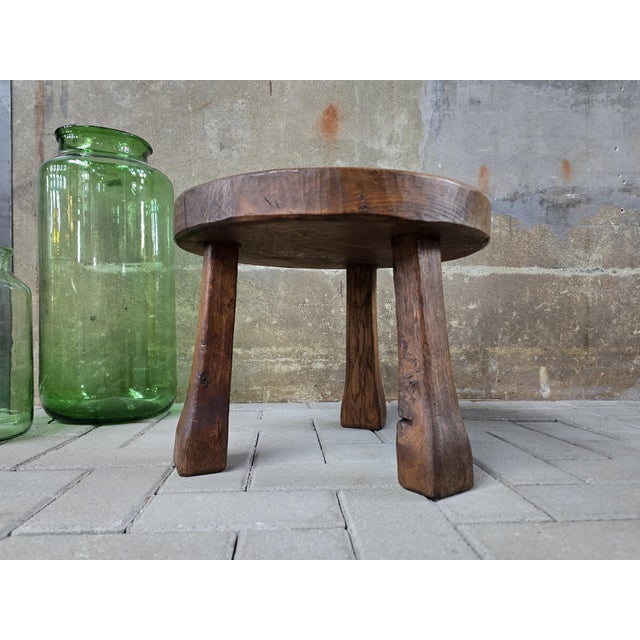 Small Brutalist Round Oak Coffee Table, 1970s For Sale - Image 10 of 10