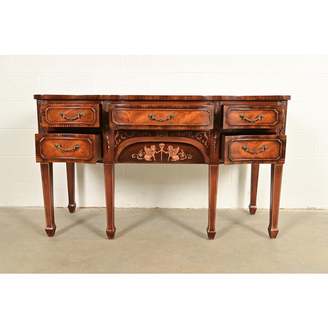 Late 20th Century Maitland Smith Style French Regency Louis XVI Carved Mahogany and Burl Wood Sideboard Credenza For Sale - Image 5 of 14