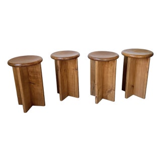 Vintage Oak Stools, 1950s, Set of 4 For Sale