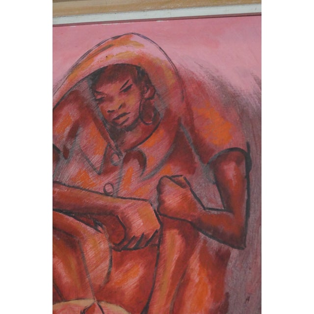 Pink 1960s Petion Savain Signed Haitian Pink Figural Painting, Framed For Sale - Image 8 of 12