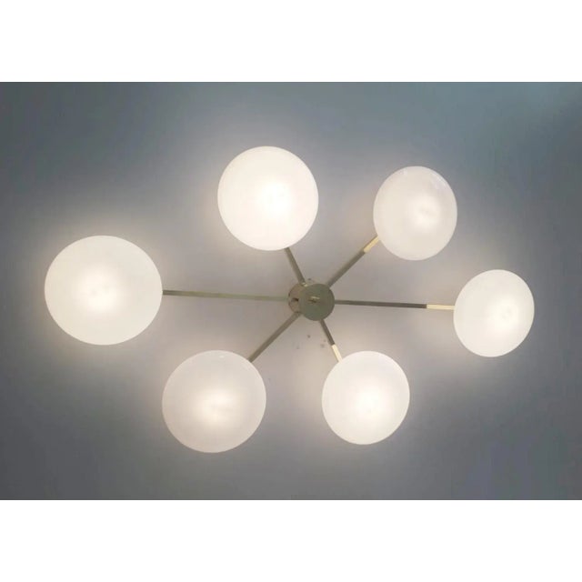 Not Yet Made - Made To Order Angelo Natural Brass Glossy White Glass Flush Mount by Fabio Ltd For Sale - Image 5 of 10