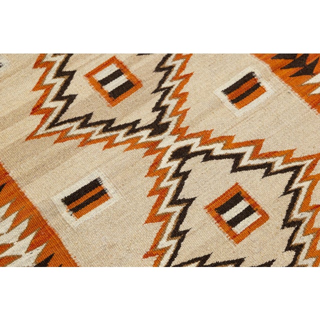 Mid-Century Modern Navajo Style Terracotta and Cream Wool Flatweave Area Rug For Sale In New York - Image 6 of 8