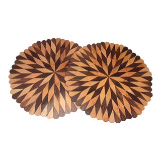 Vintage Late 20th Century Exotic Wood Round Placemats - Set 2 For Sale