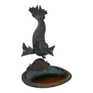 Italian Verdigris Copper Dolphin Lavabo With Shell Basin C. 1900 For Sale