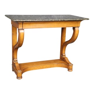 French Empire Style Granite Top Walnut Single Drawer Console Table Buffet For Sale