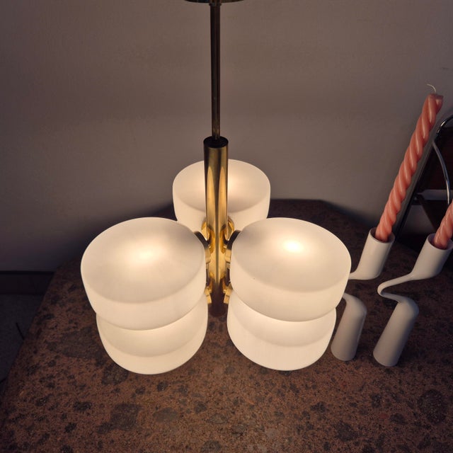 1960s Mid-Century Brass and Glass Pendant from Kaiser, 1960s For Sale - Image 5 of 12