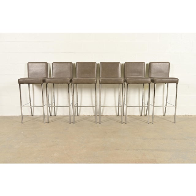 Steelcase Steelcase Coalesse Modern Leather and Chrome Bar Stools, Set of Six For Sale - Image 4 of 13