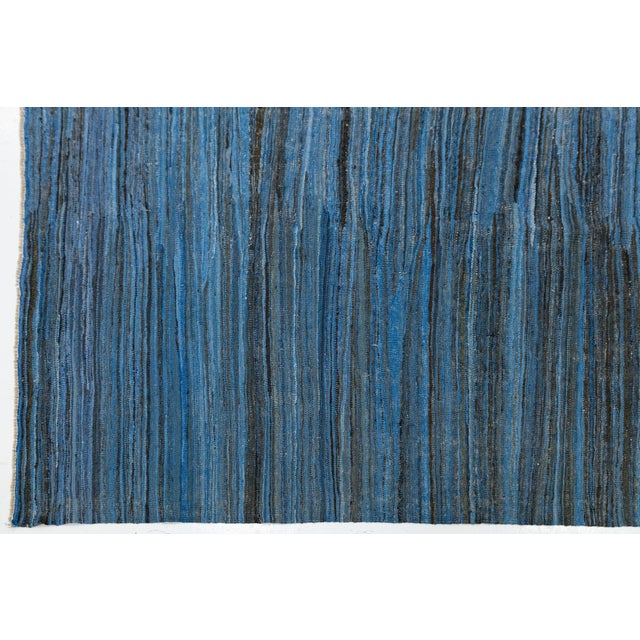 Textile Modern Handmade Flat-Weave Kilim Wool Rug in Indigo & Charcoal Abrash 9x12 For Sale - Image 7 of 12