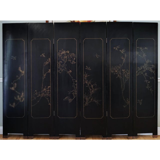 Mid 20th Century Chinese Export Six Panel Carved Soapstone Coromandel Screen For Sale - Image 16 of 16
