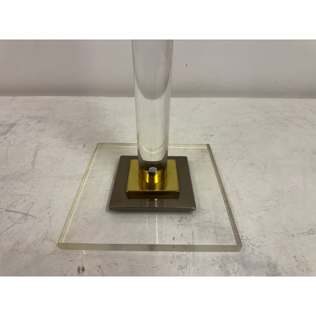 Vintage Metal and Brass Pedestal in Acrylic, 1980s For Sale - Image 3 of 10
