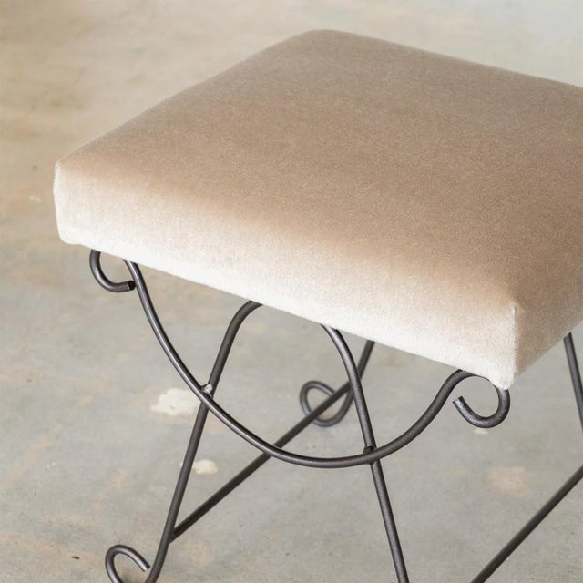 Metal Panoplie Iron Loop Stool, Brown Mohair For Sale - Image 7 of 10