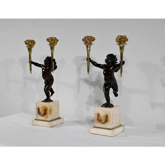 Candleholders in Bronze and Marble, Early 19th Century, Set of 2 For Sale - Image 4 of 18