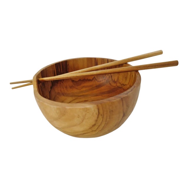 Teak Bowl W/Chopsticks For Sale