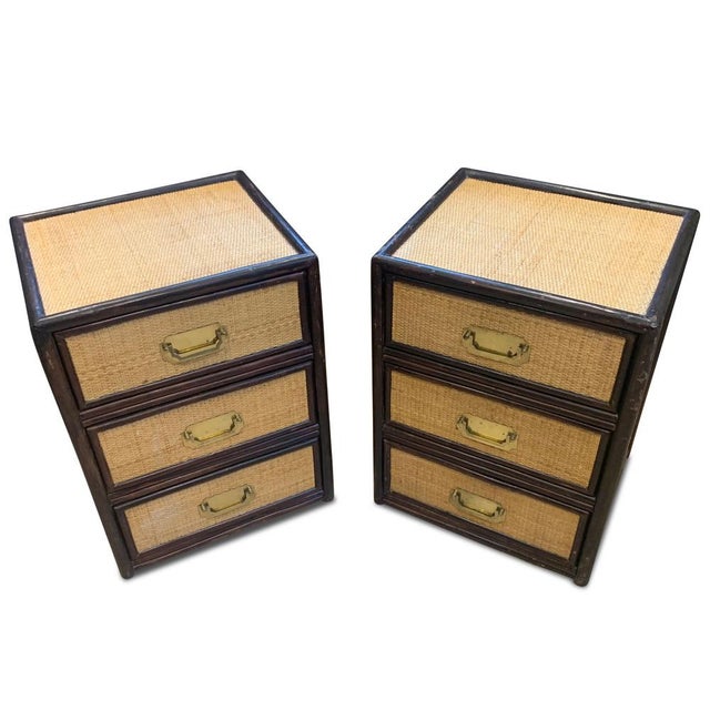 Mid-Century Glazed Rattan 3-Drawer Nightstands, 1950s, Set of 2 For Sale - Image 11 of 14