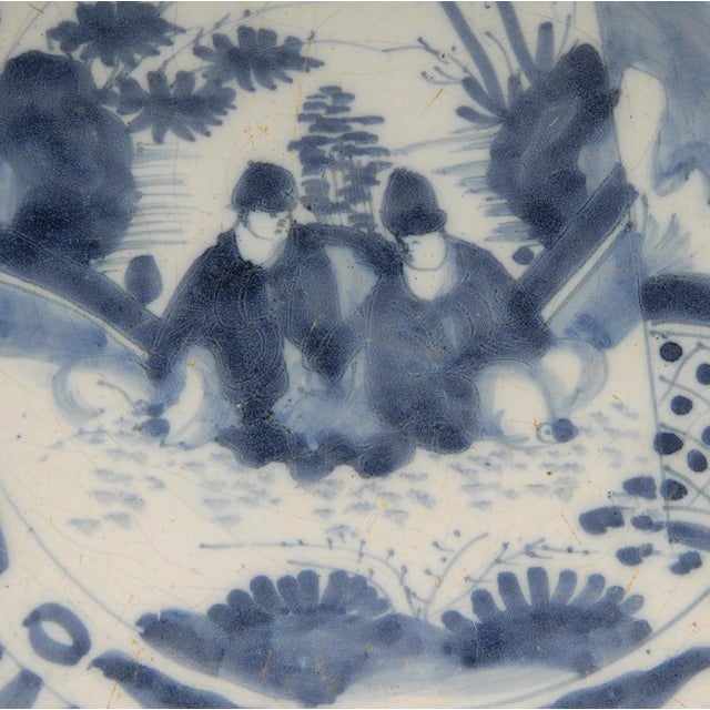 17th Century Delft Plate Chinoiserie Wanli Style Blue and White Delftware Charger Earthenware Tariff Free Delivery For Sale - Image 11 of 12