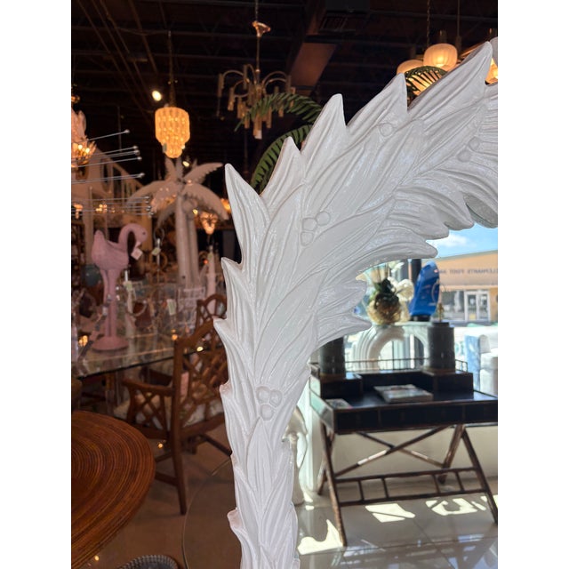 Vintage Newly Lacquered White Roche Style Palm Frond Leaves Leaf Wall Mirror For Sale - Image 11 of 11