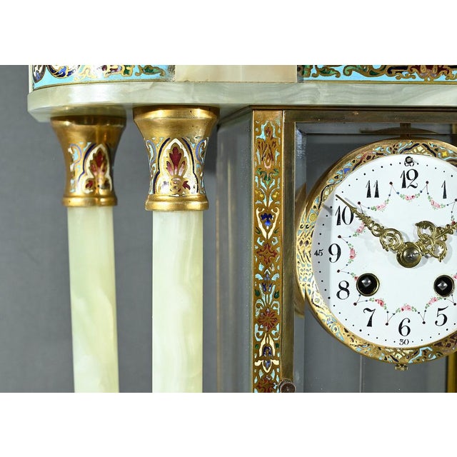 Napoleon III Clock with Columns in Onyx and Enamels, 19th Century For Sale - Image 9 of 18