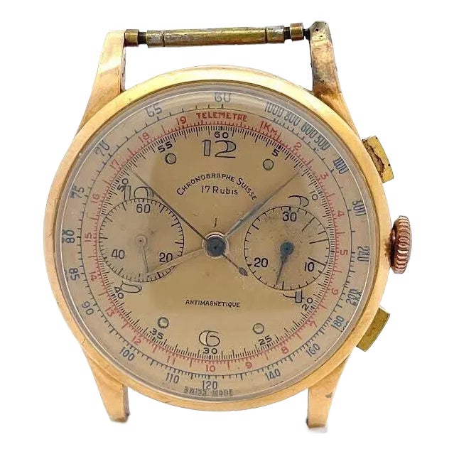 Montre Suisse Chronographe Vintage - 17 Rubis - Boîtier Antimagnétique Or 18 Carats - Années 1940 - Mécanique Manuel