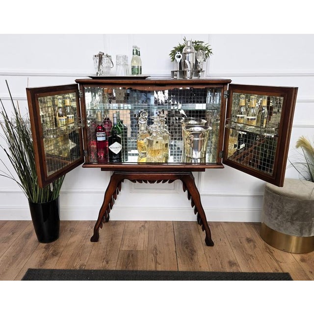Mid-Century Art Deco Italian Walnut Mosaic Bar Cabinet with Mirror, 1950s For Sale - Image 3 of 12