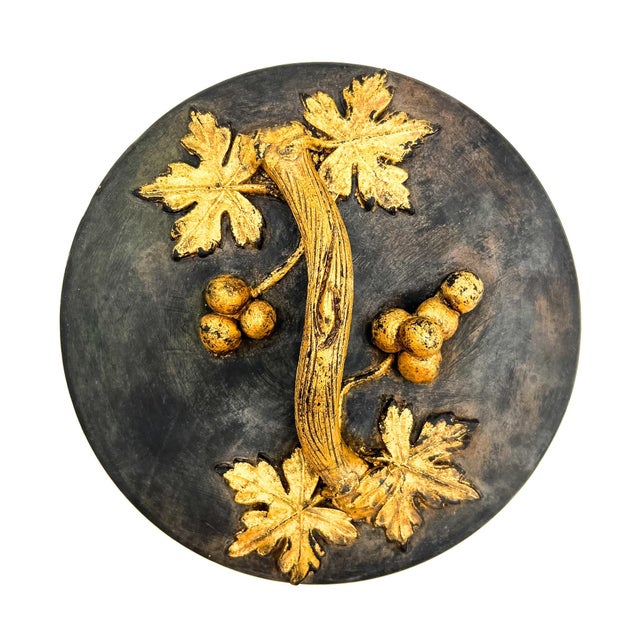 Ceramic Vintage Italian Black & Gold Gilt Ceramic Lidded Box – Grapevine Motif – Hollywood Regency / Italian Traditional For Sale - Image 7 of 13