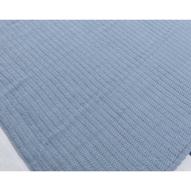 Textile Modern Steel-blue Flat Weave Wool Rug For Sale - Image 7 of 8