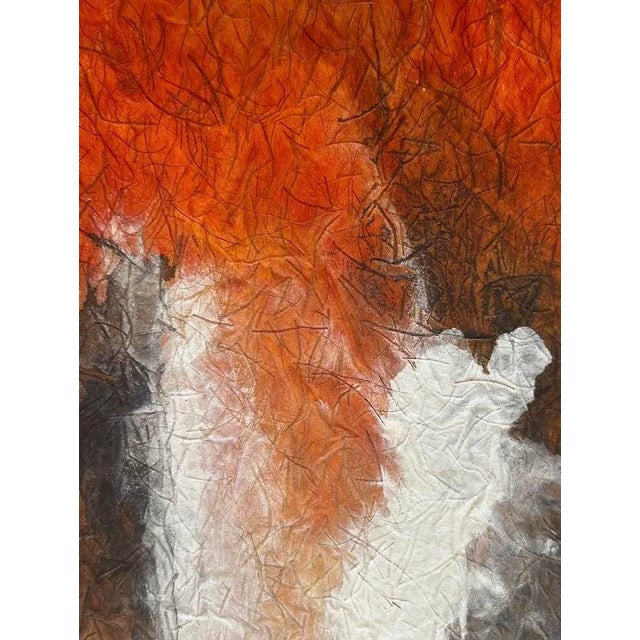 Mid 20th C. Color Saturated Mixed Media Abstract Floral Still Life on Fibrous Hand Made Paper C.1970 Gorgeous vintage...