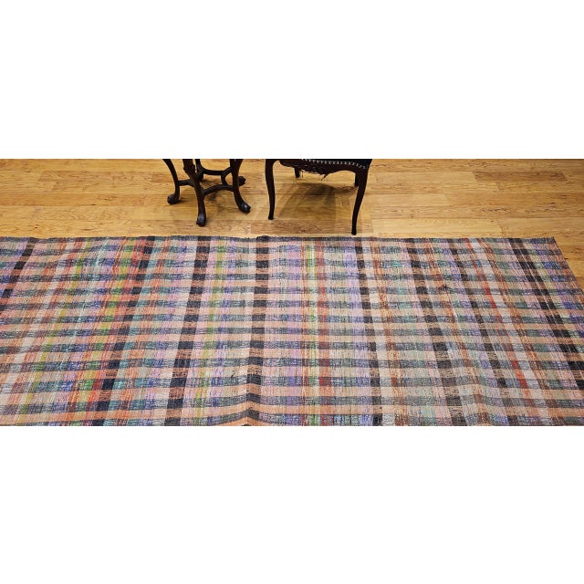 Mid 20th Century Vintage 1920s American Rag Runner, Handwoven Wool & Cotton Stripes, 4x9 For Sale - Image 5 of 16