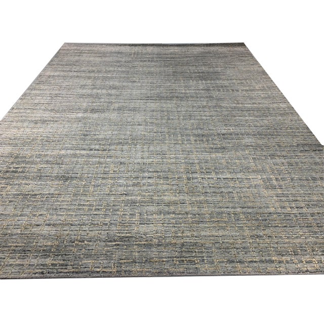 2010s Simplicity Blue Beige Contemporary Handwoven Rug 8ft X 10ft For Sale - Image 5 of 10
