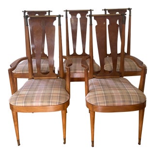 Mid 20th Century Brass and Burlwood Dining Chairs- Set of 5 For Sale