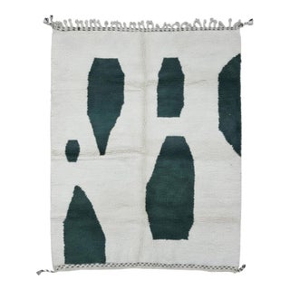 Ivory & Green Teal Abstract Wool Rug - 10.3 X 8.2 Ft For Sale