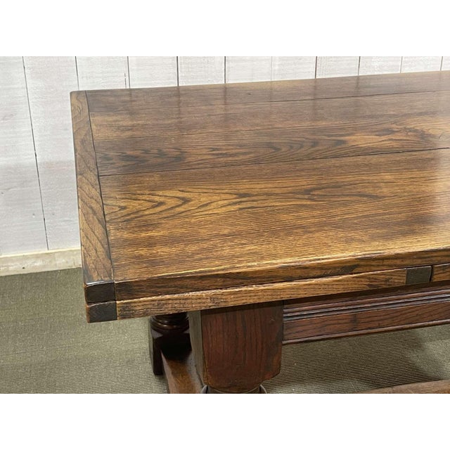 Antique Table in Elm and Oak with Extensions and Chairs, Set of 9 For Sale - Image 14 of 18