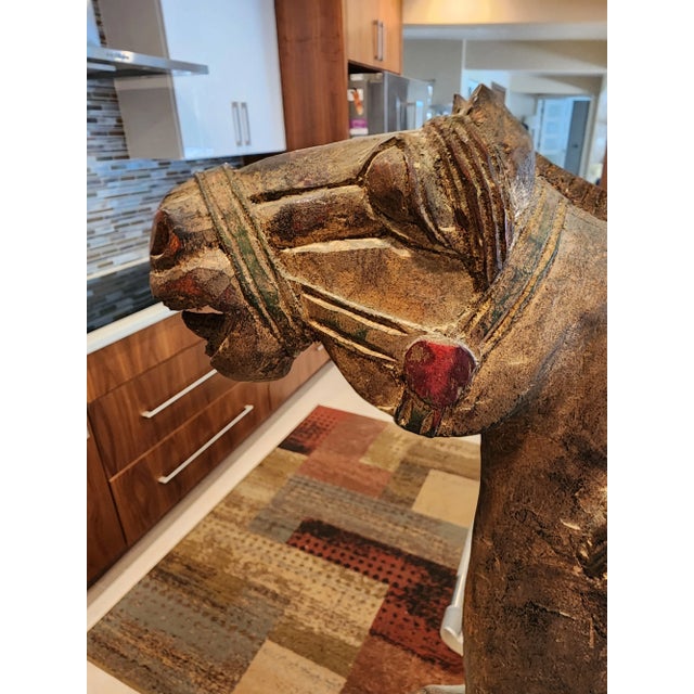 Wood 1940s Large Asian Wood Carved Tang Emperors Horse For Sale - Image 7 of 12