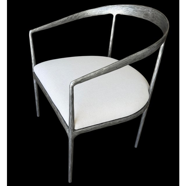 Metal 2025 Rh Chair Thaddeus Curved Forged Pewter Fabric Seat Side Restoration Hardware Barrelback Slope Arm For Sale - Image 7 of 10