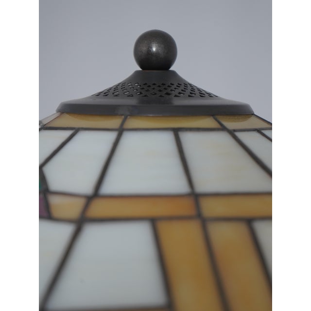 Mission Stickley Slag Glass Arts & Crafts Mission Oak Table Lamp For Sale - Image 3 of 15