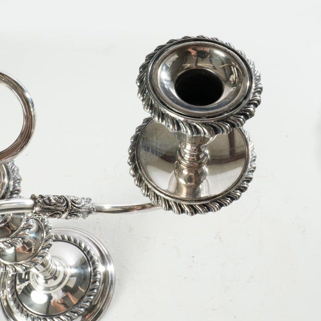 1920s Pair of Friedman Silver Co. Three Arm Silverplate Candelabras For Sale - Image 4 of 11