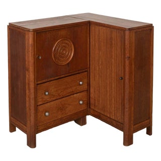 1940s French Carved Wood Corner Cabinet by Charles Dudouyt, Attributed For Sale