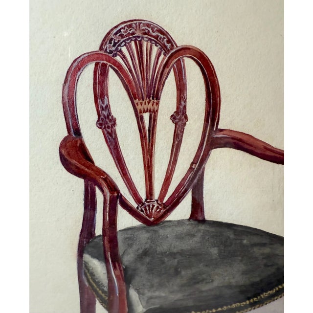 Antique 19th Century Original Wooden Dining Armchair Chair Watercolor Painting For Sale In New York - Image 6 of 8
