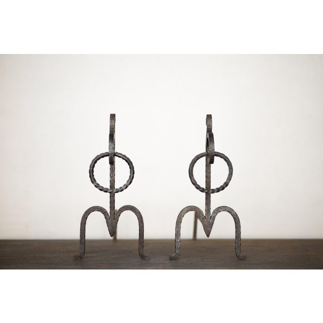 Metal Italian Brutalist Hand-Forged Fireside Andirons, 1970s, Set of 2 For Sale - Image 7 of 14