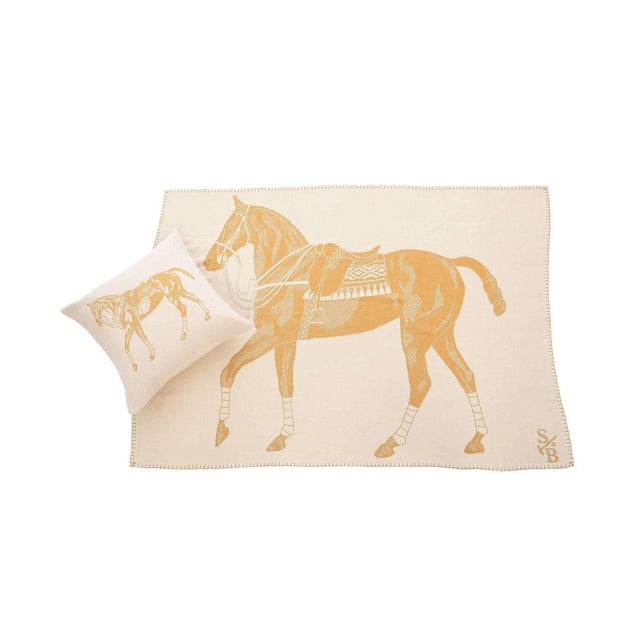 Contemporary Polo Pony Alpaca Throw Blanket - Gold and Ecru For Sale - Image 3 of 4
