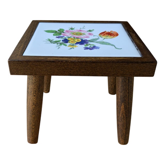Vintage Mini Flower Table with Tile Motif, 1960s For Sale