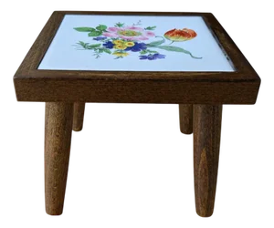 Vintage Mini Flower Table with Tile Motif, 1960s