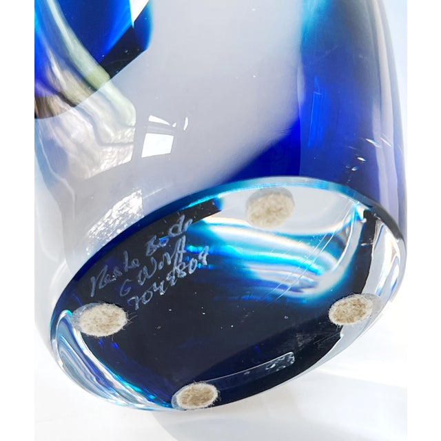Goran Warff Kosta Boda Saraband Heavy Crystal Vase/Art Sculpture Blue and Teal 11" Tall 5.3 LBS For Sale - Image 12 of 18