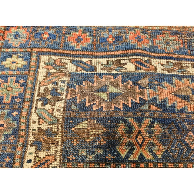 Antique Caucasian Shahsavan Tribal Rug, Hand-Knotted Wool, Geometric Pattern, Navy & Green, 5x6 For Sale - Image 15 of 16