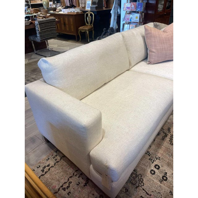 Wood Two Cushion Sofa With Oak Base For Sale - Image 7 of 12