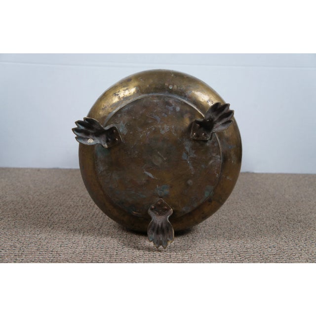 Early 20th Century Arts & Crafts Brass Copper Lion Head Claw Foot Umbrella Cane Stand For Sale - Image 9 of 12